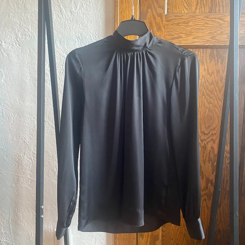 Calvin Klein Womens High Neck Blouse With Gold Tone Buttons - Sz M